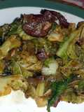 Fried chorizo and cabbage