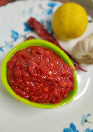 A picture of Spicy Red Chilli Chutney/Ranjaka/Kempu Chutney/Ballolli khara.
