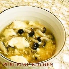 A picture of Kyoto-style Japanese-style Tofu and Shimeji Mushroom with Ankake Sauce.