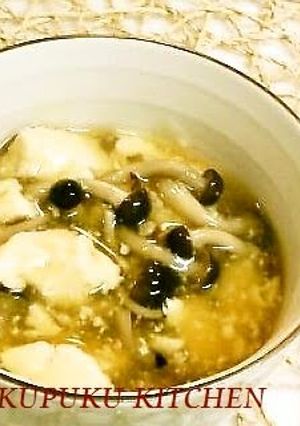 A picture of Kyoto-style Japanese-style Tofu and Shimeji Mushroom with Ankake Sauce.