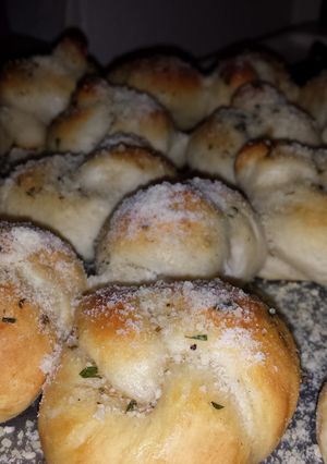 A picture of Parmesan garlic knots.