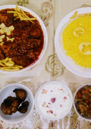 عکسی از دستور برنج قالبی و خورشت قیمه خوشمزه