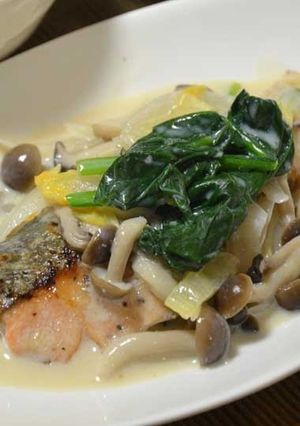 A picture of Salmon in Soy Milk Cream Sauce.