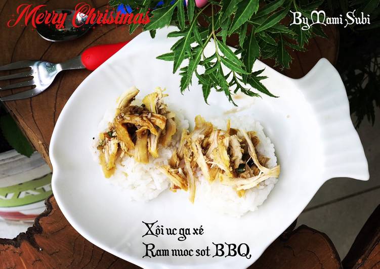 Xôi ức gà xé ram nước sốt BBQ