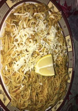 صورة لوصفة مكرونه اسباكيتي بالجبنة الموزريلا