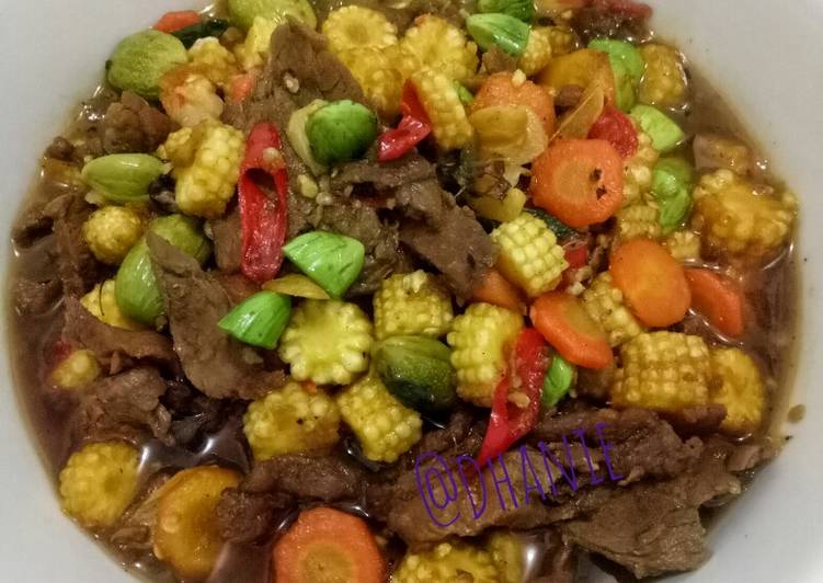 Resep: Tumis daging sapi jagung muda Simpel