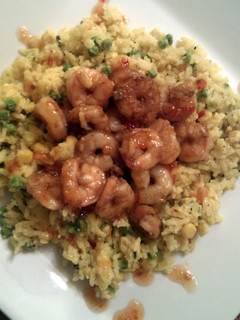 A picture of 'V' Garlic Prawns with Sweet chilli sauce..and Fried Rice..