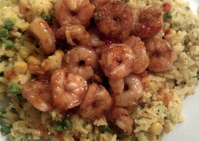 Step-by-Step Guide to Prepare Speedy &#39;V&#39; Garlic Prawns with Sweet chilli sauce..and Fried Rice.