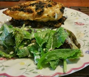 Easy Recipe Chicken breast with baby romaine over bed of spinach Most Delicious
