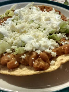 A picture of Bean and Chorizo Tostadas!!.