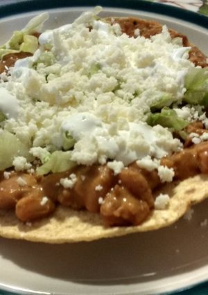 A picture of Bean and Chorizo Tostadas!!.