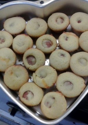 A picture of cheesy corn dog bites.