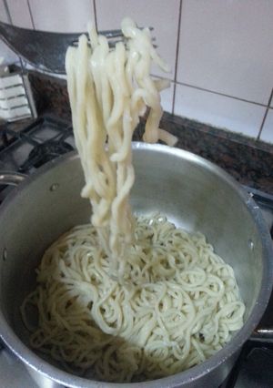 A picture of home made pasta.