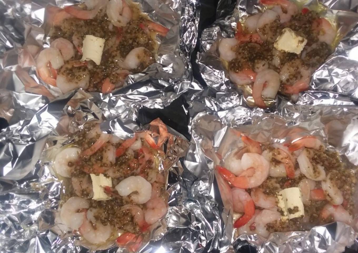 Plain shrimp wrapped in foil