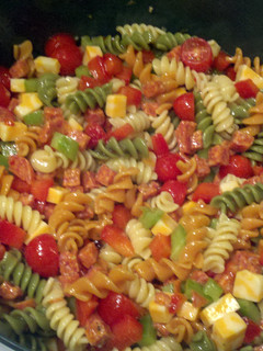 A picture of Colorful pasta salad.