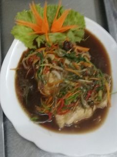 Hình của món Cá hấp xì dầu.