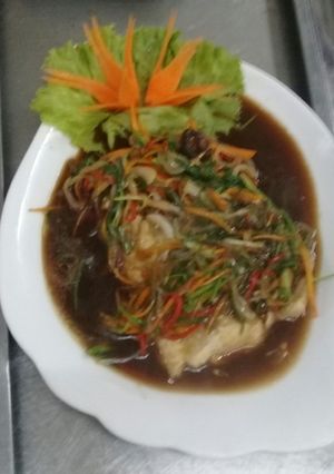 Hình của món Cá hấp xì dầu.