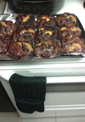 A picture of Cheddar Stuffed Burgers.