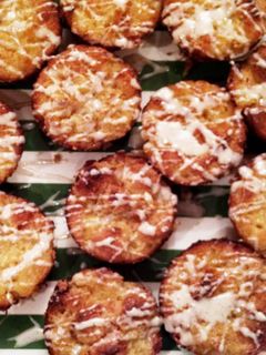 A picture of Pineapple Stuffing "Cupcakes"with Cinnamon Buttercream Drizzle.
