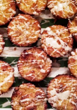 A picture of Pineapple Stuffing "Cupcakes"with Cinnamon Buttercream Drizzle.