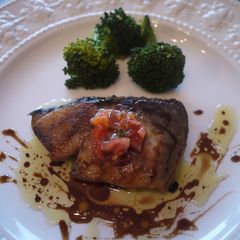 A picture of Sautéed Amberjack with Balsamic Vinegar.