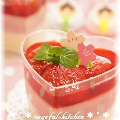 A picture of Diet-Friendly Easy Strawberry & Tofu Pudding for Doll's Festival.