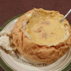 A picture of Potato bacon cheddar Soup.