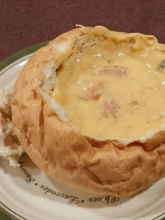 A picture of Potato bacon cheddar Soup.