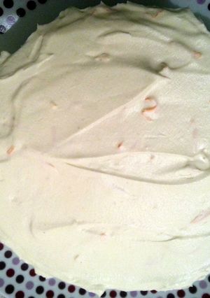 A picture of orange and Malibu sweet cheesecake.