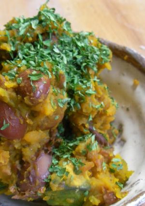A picture of Vegan Salad with Kabocha Squash and Beans.