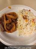 Bistec en salsa y arroz primavera a mi estilo
