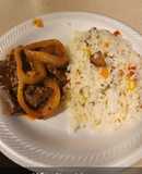 Bistec en salsa y arroz primavera a mi estilo