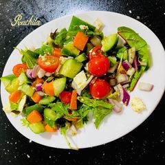 Rainbow salad with basil pesto A picture of Rainbow salad with basil pesto.