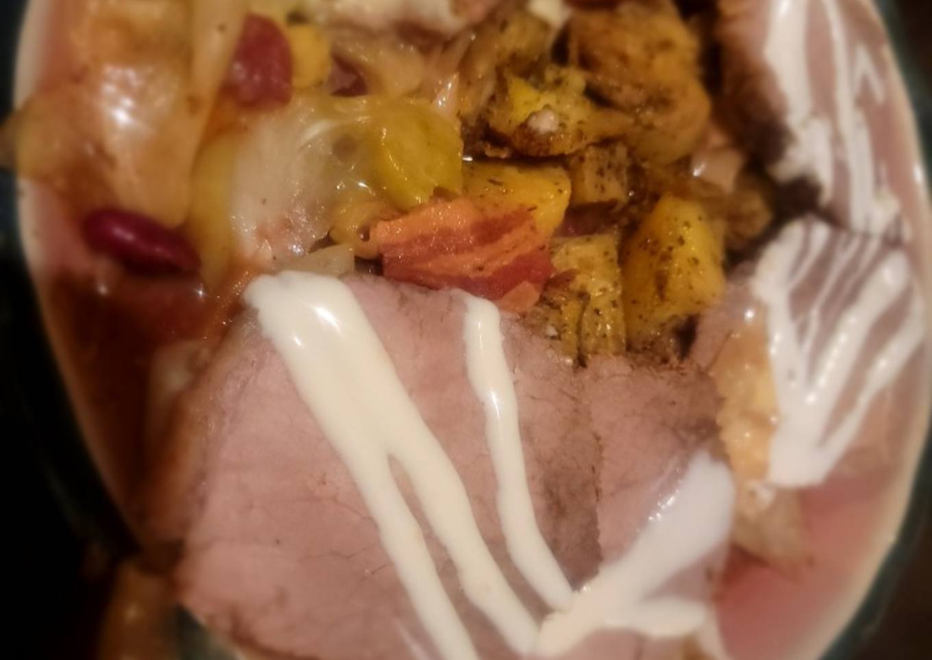 Roast Beef w/Cabbage and Kidney beans, ShroomGravy, Roast Taters