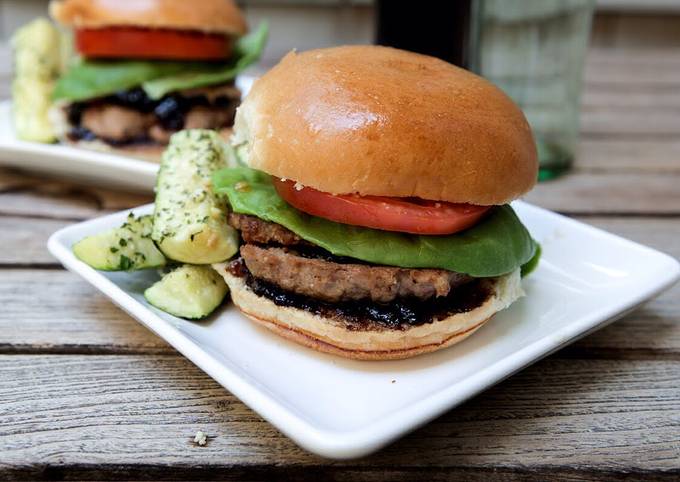 Turkey Burgers with Balsamic-Fig Preserves and Roasted Parmesan Zucchini Sticks