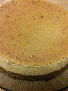A picture of Chai Pumpkin Cheesecake w/ Ginger Crust.