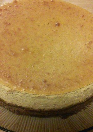 A picture of Chai Pumpkin Cheesecake w/ Ginger Crust.