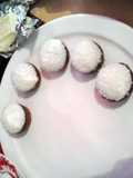 mini chocolate cupcakes with coconut rasp.