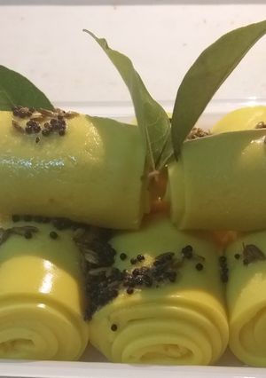 A picture of A famous Gujarati snacks KHANDVI.