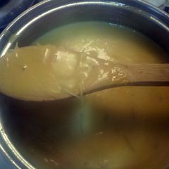 A picture of Egyptian creamy lentil soup with angel hair.