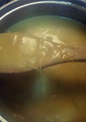 A picture of Egyptian creamy lentil soup with angel hair.