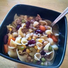 A picture of Hearty beef soup.