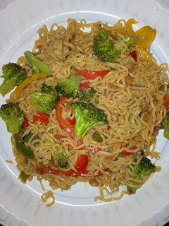 A picture of Broccoli served with Indomie.