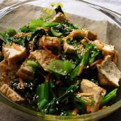 A picture of Japanese-style Healthy Komatsuna and Fried Tofu Salad with Ginger.