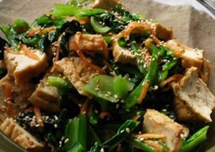 Recipe of Speedy Japanese-style Healthy Komatsuna and Fried Tofu Salad with Ginger
