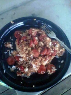 A picture of Kielbasa and Rice.