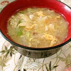 A picture of Chinese Cabbage & Egg Miso Soup With Bonito Flakes.