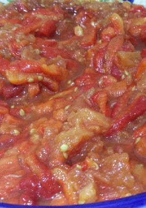 A picture of Roasted red pepper and tomato salad.