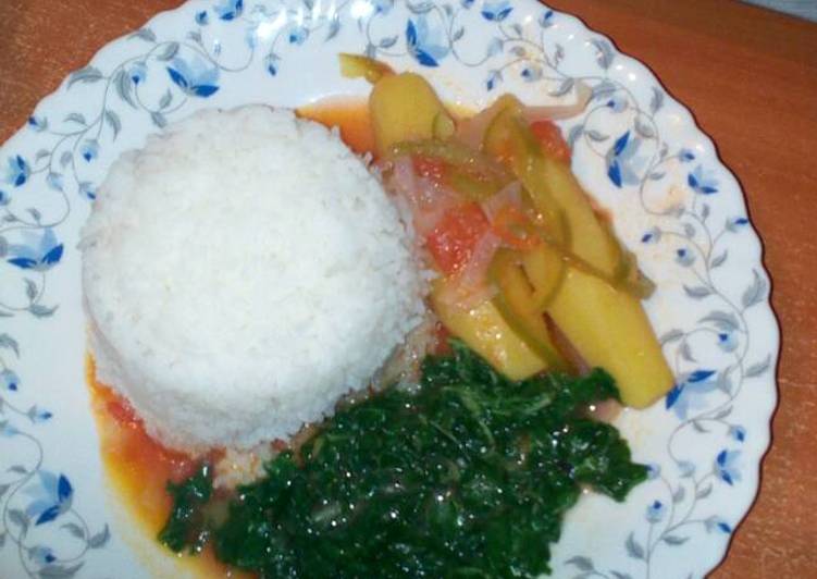 Matoke with rice and Spinach