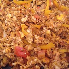 A picture of Chorizo with eggs.